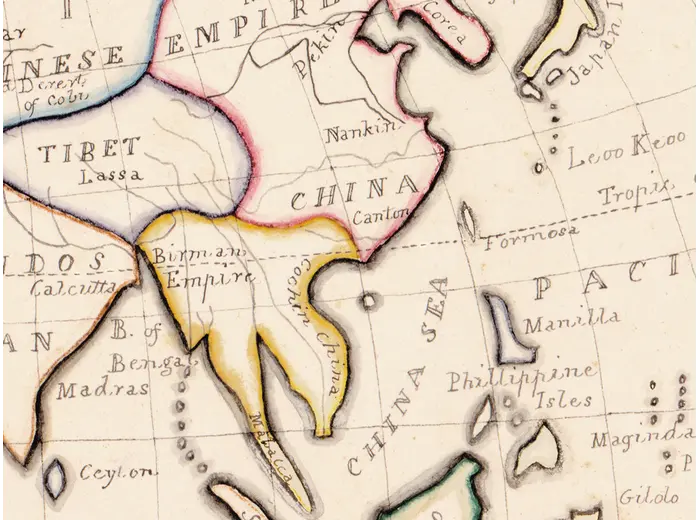 Antique World Map 1811 — Van Schaack, Most Recent Discoveries — detail 6: hand colour asia