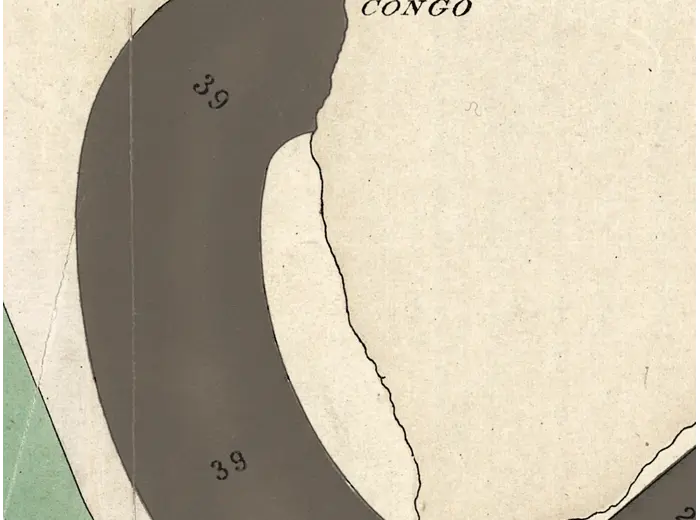 Antique World Map 1858 — Minard, Emigrants of the Globe — detail 6: hand colour congo loop
