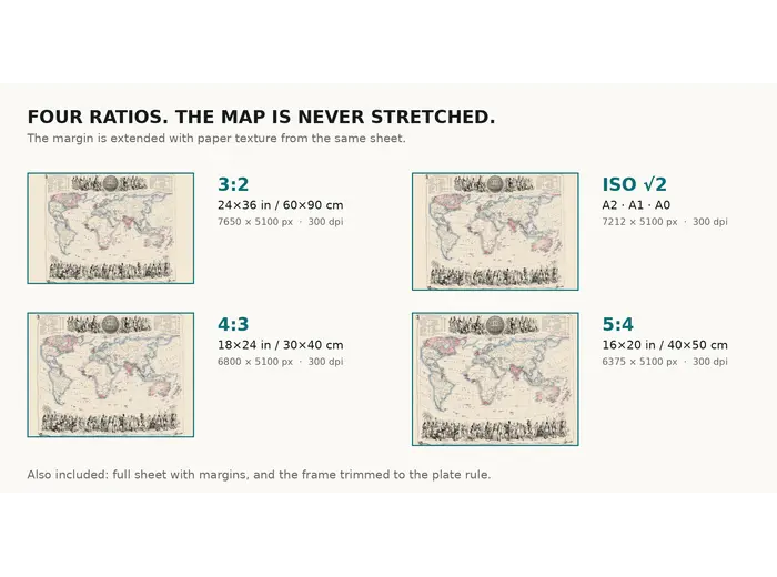 Mappa antica del mondo 1850 ca. — Bartholomew, Impero britannico — misure di stampa a 300 dpi