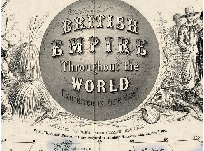 Mappa antica del mondo 1850 ca. — Bartholomew, Impero britannico — dettaglio 1