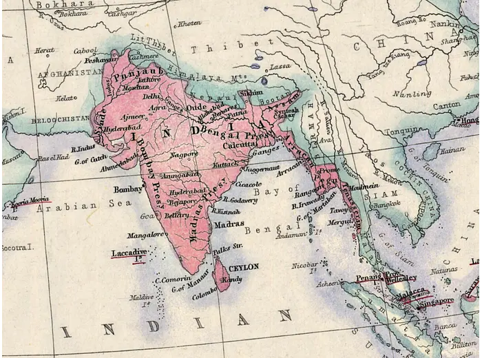 Mappa antica del mondo 1850 ca. — Bartholomew, Impero britannico — dettaglio 3