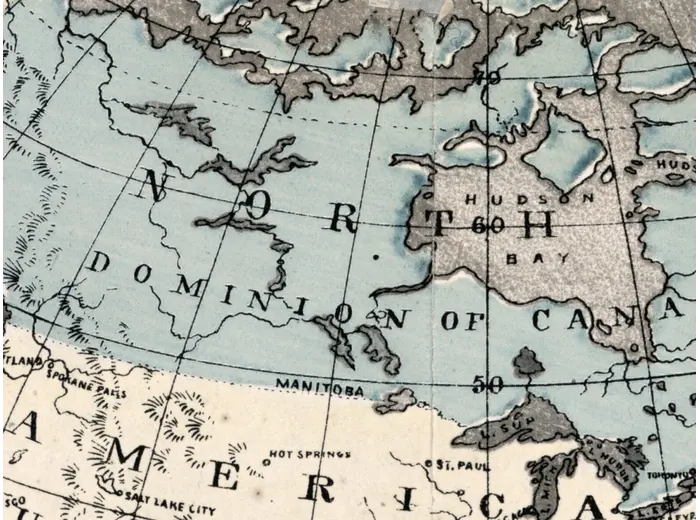 Old Flat Earth Map 1893 — Ferguson, Map of the Square and Stationary Earth — detail 3: north america centre