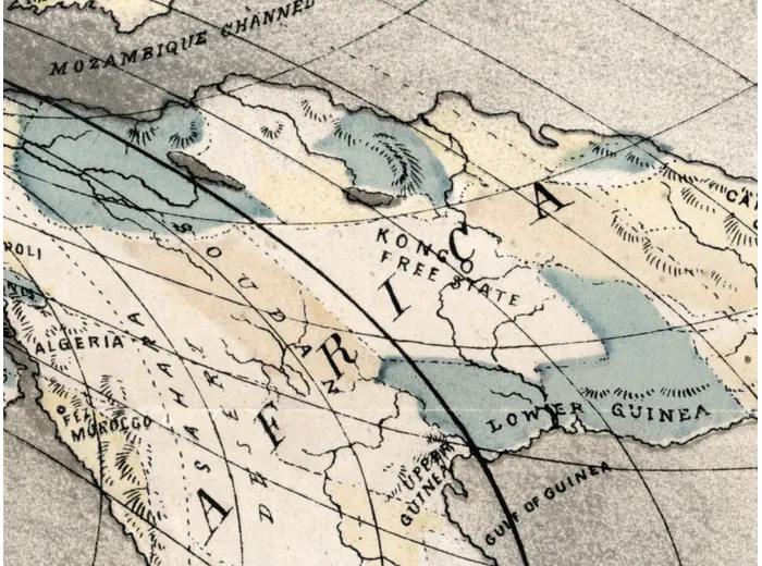 Old Flat Earth Map 1893 — Ferguson, Map of the Square and Stationary Earth — detail 4: africa europe rim