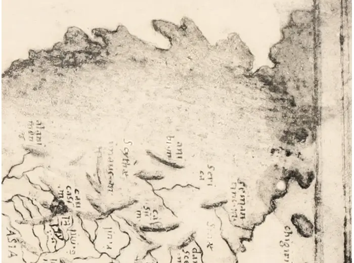 Antique World Map c. 1508 — Egerton Portolan Atlas, Plate 14 — detail 2: north asia shading