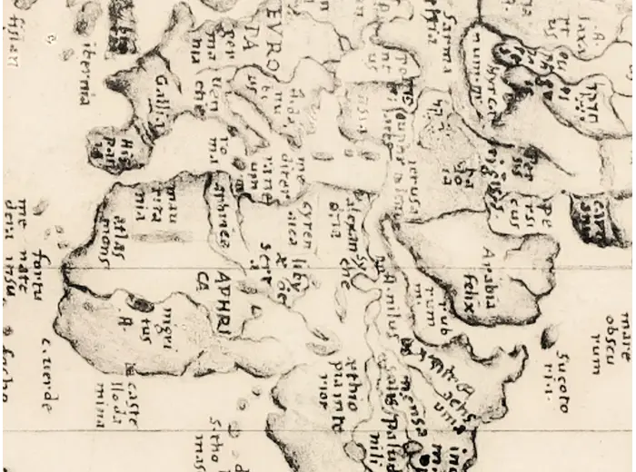 Antique World Map c. 1508 — Egerton Portolan Atlas, Plate 14 — detail 3: europe mediterranean