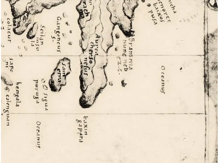 Antique World Map c. 1508 — Egerton Portolan Atlas, Plate 14 — detail 4: asia india
