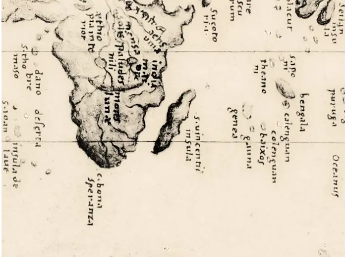Antique World Map c. 1508 — Egerton Portolan Atlas, Plate 14 — detail 5: africa cape