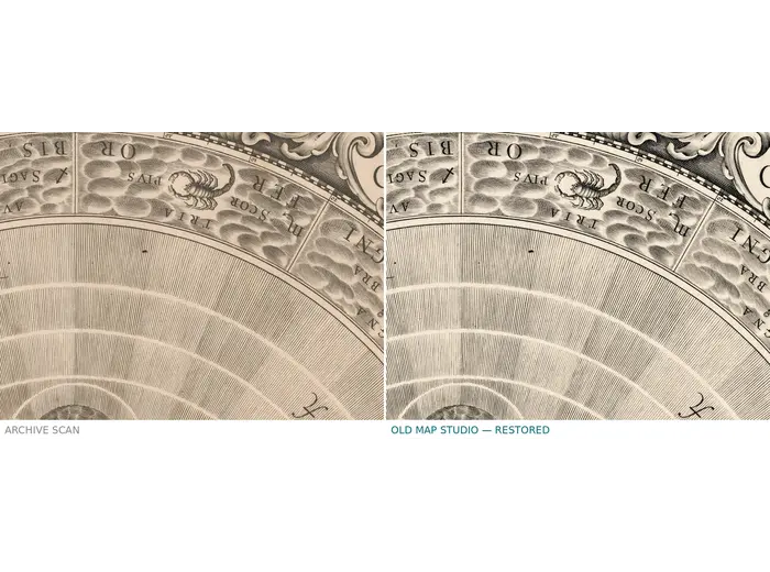 Antique Star Chart 1708 — Planisphaerium Copernicanum — before and after restoration