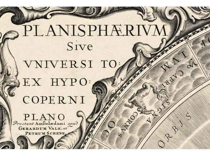 Antique Star Chart 1708 — Planisphaerium Copernicanum — detail 1: title left