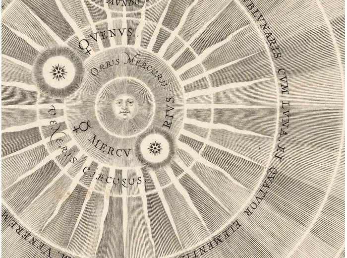 Antique Star Chart 1708 — Planisphaerium Copernicanum — detail 4: sun centre