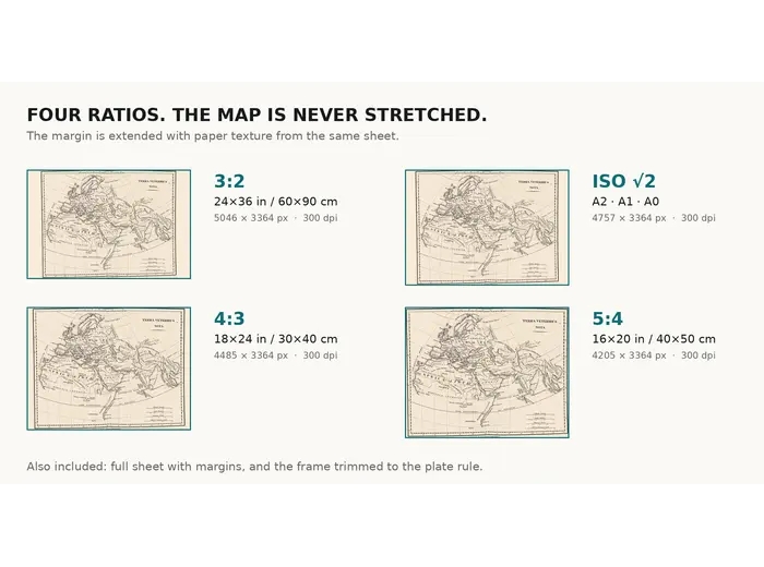 Oude wereldkaart 1826 — Tanner, Terra Veteribus Nota — printmaten bij 300 dpi