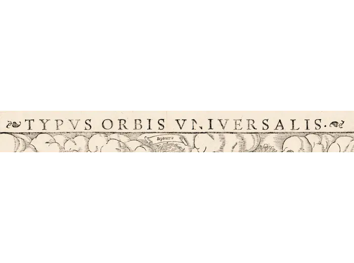 Antique World Map 1550 — Münster, Typus Orbis Universalis — detail 1: title