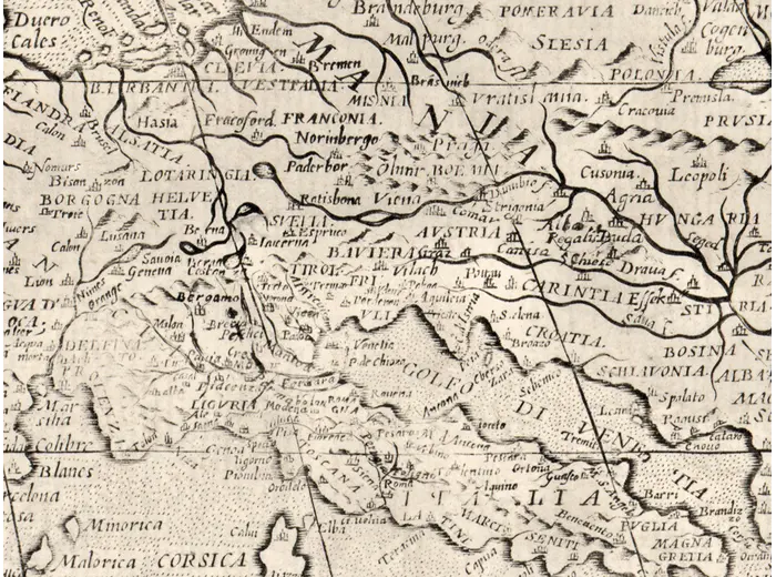 Mapamundi antiguo hacia 1643 — Rosaccio, mapa mural — detalle 4
