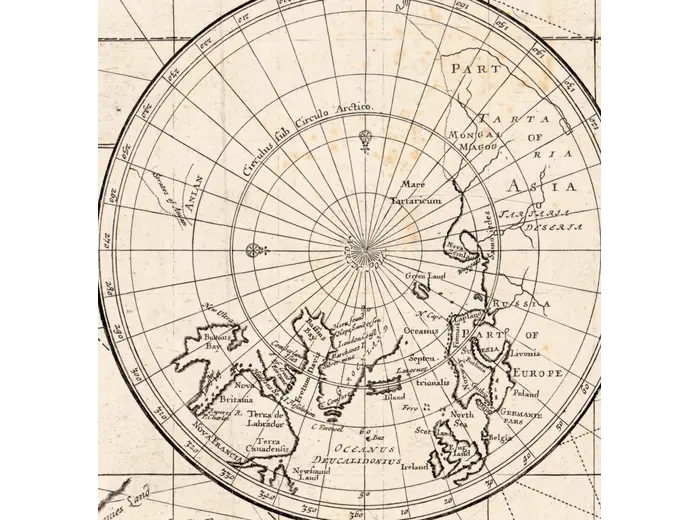 Antique World Map c. 1690 — Morden & Berry, To Capt. John Wood — detail 3: north polar inset