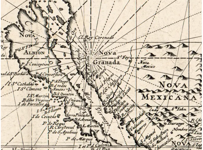 Antique World Map c. 1690 — Morden & Berry, To Capt. John Wood — detail 7: california as island