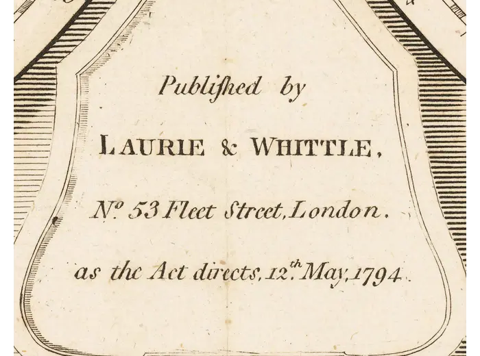 Antique World Map 1794 — Dunn, A New Map of the World — detail 2: imprint laurie whittle 1794 v0925