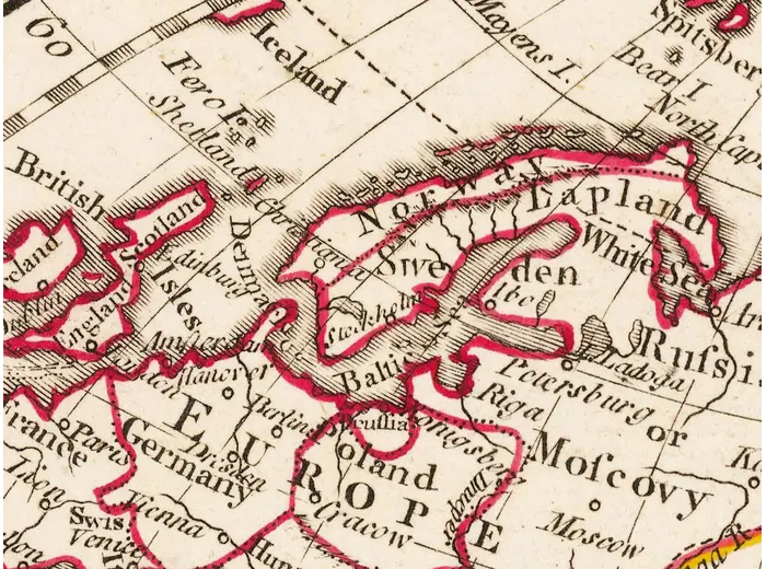 Antique World Map 1794 — Dunn, A New Map of the World — detail 6: europe outline colouring v0925