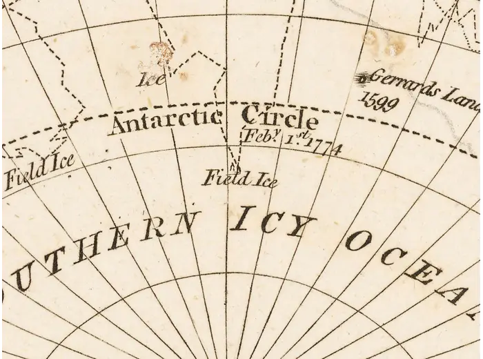 Antique World Map 1794 — Dunn, A New Map of the World — detail 7: southern icy ocean no antarctica v0925