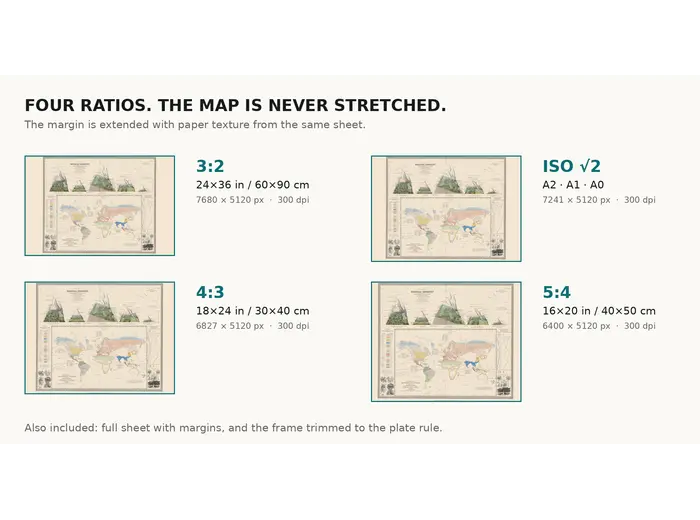Stara mapa świata ok. 1845 — Johnston, geografia roślin — rozmiary druku w 300 dpi