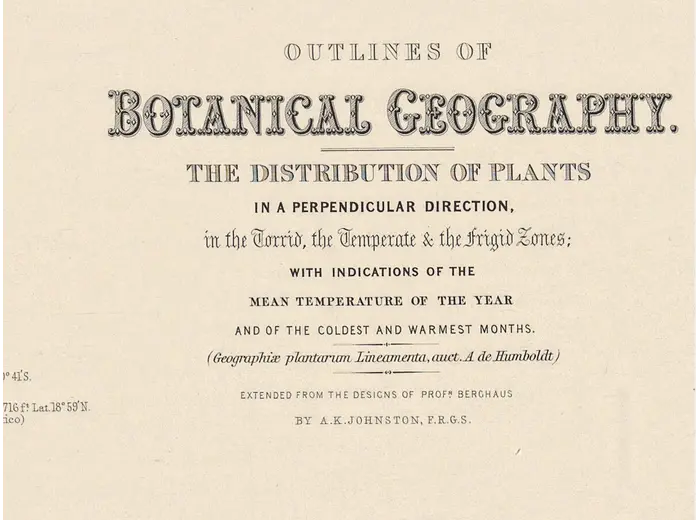 Stara mapa świata ok. 1845 — Johnston, geografia roślin — detal 1