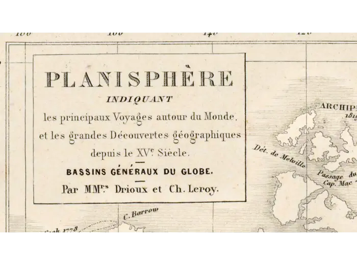 Oude wereldkaart ca. 1867 — Drioux, Planisphère — detail 1