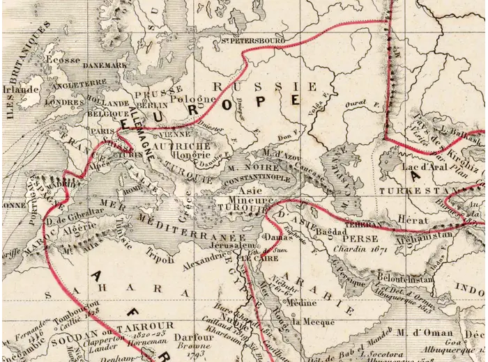 Oude wereldkaart ca. 1867 — Drioux, Planisphère — detail 3