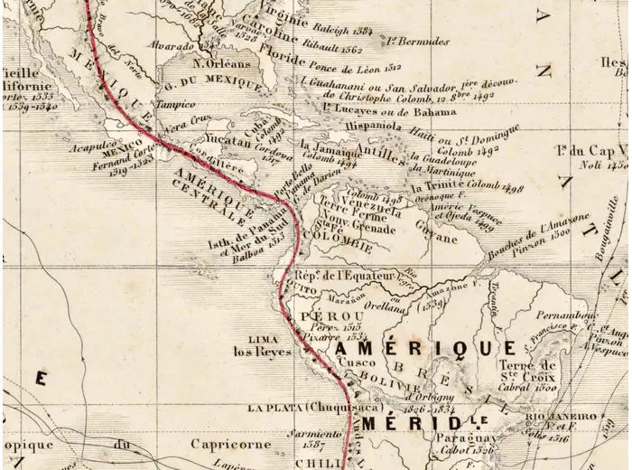 Oude wereldkaart ca. 1867 — Drioux, Planisphère — detail 4