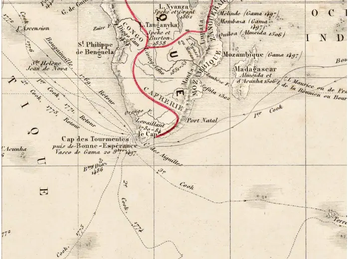 Oude wereldkaart ca. 1867 — Drioux, Planisphère — detail 5