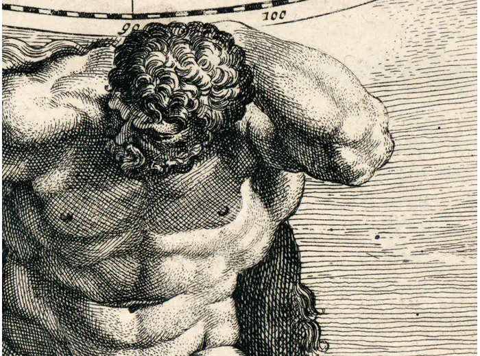 Antique World Map 1715 — Renard, Planisphere — detail 3: atlas head