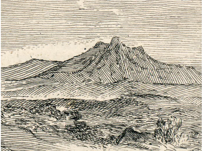 Antique World Map 1715 — Renard, Planisphere — detail 6: hatching mountains
