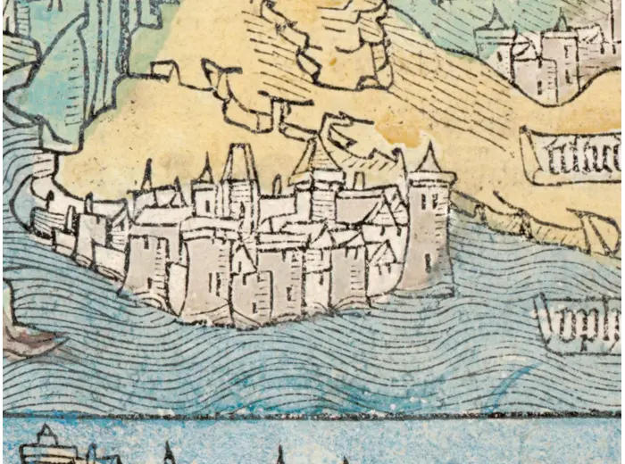 Oude wereldkaart ca. 1488 — Le Rouge, La mer des hystoires — detail 7
