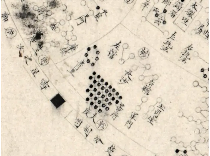 Chinese Constellation Map 1601–1633 — Fen ye yu tu Manuscript — detail 5: star grid asterism