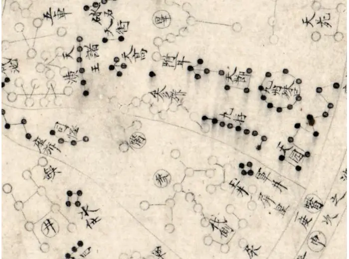 Chinese Constellation Map 1601–1633 — Fen ye yu tu Manuscript — detail 6: dense drawing 1to1