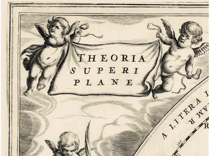 Antique Star Chart 1708 — Orbits of Mars, Jupiter and Saturn — detail 1: title cartouche left