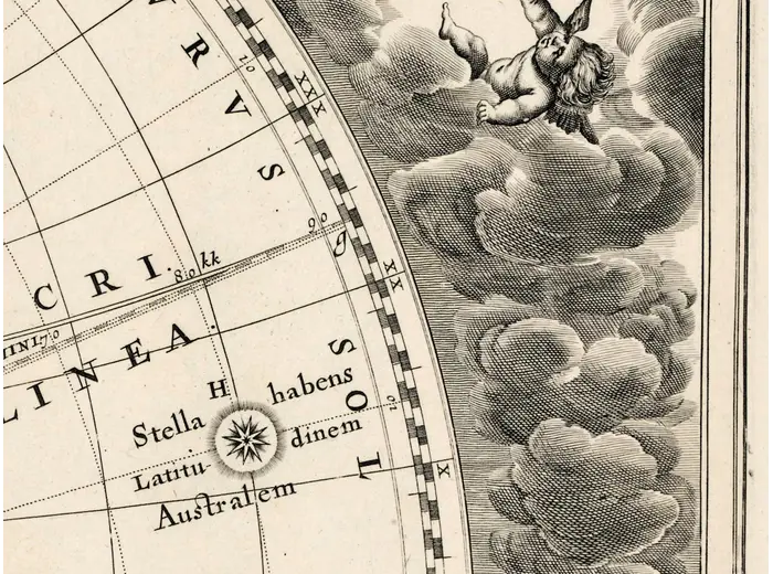 Antique Star Chart 1708 — Haemisphaeria Sphaerarum — detail 6: putto clouds