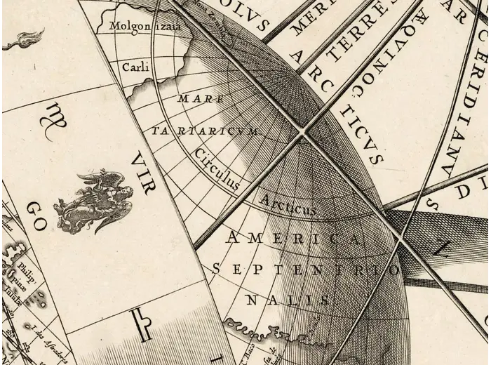 Antique Star Chart 1708 — Situs Terrae, Ptolemaic Heavens — detail 4: leo america
