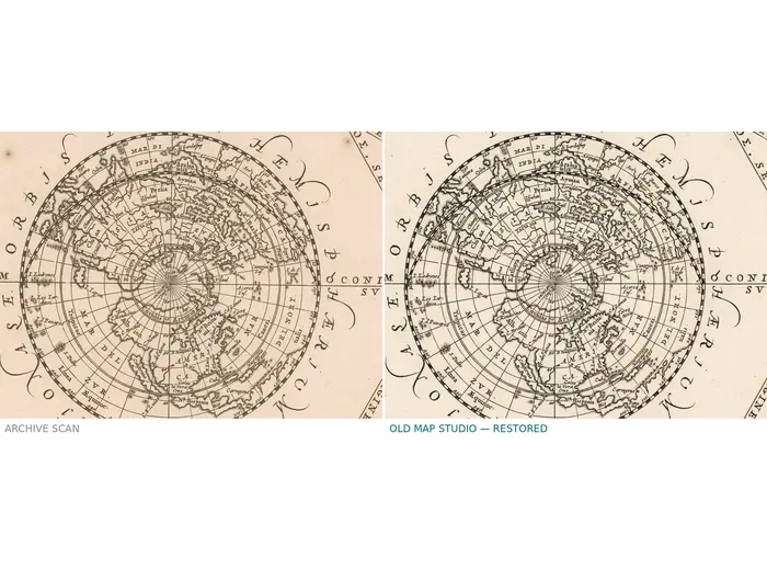 Antique Star Chart 1708 — Typus Aspectuum, Northern Sky — before and after restoration