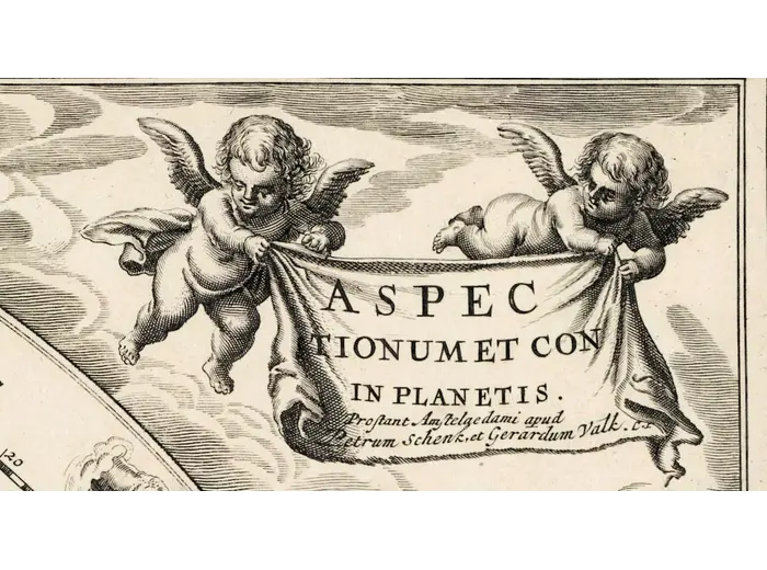 Antique Star Chart 1708 — Typus Aspectuum, Northern Sky — detail 2: publisher imprint schenk valk