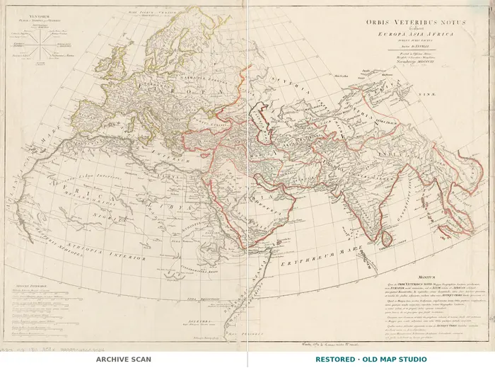Antique World Map 1811 — d'Anville, Orbis Veteribus Notus — full sheet before and after restoration