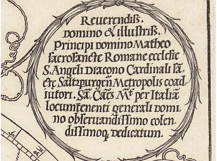 Antique Constellation Map 1515 — Dürer, Imagines coeli Meridionales — detail 2: dedication cartouche
