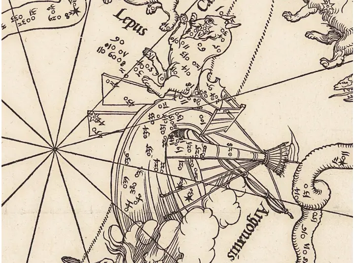 Antique Constellation Map 1515 — Dürer, Imagines coeli Meridionales — detail 3: argo ship