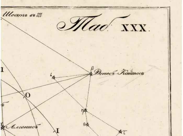 Antique Constellation Chart 1829 — Reissig, St Petersburg — detail 2: plate number tab xxx