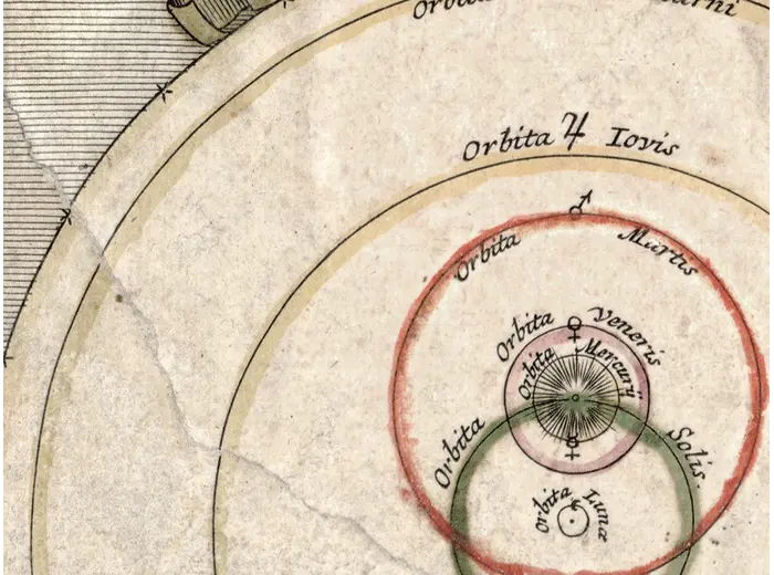 Antique Star Chart 1716 — Homann, Systema Mundi Tychonicum — detail 4: systema ricciolinum