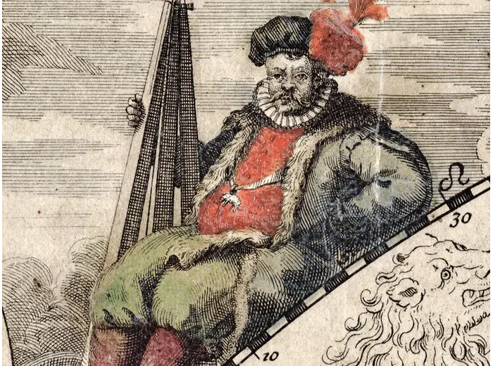 Antique Star Chart 1716 — Homann, Systema Mundi Tychonicum — detail 6: tycho brahe colour