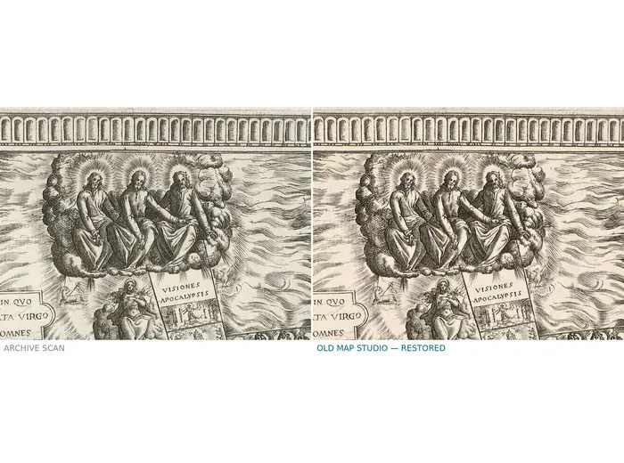 Antique Celestial Map 1593 — Van Aelst, Spheres of Heaven — before and after restoration