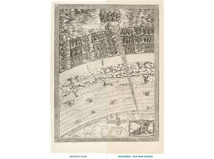Antique Celestial Map 1593 — Van Aelst, Spheres of Heaven — full sheet before and after restoration