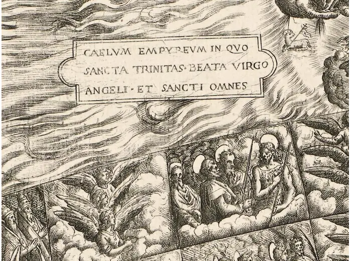 Antique Celestial Map 1593 — Van Aelst, Spheres of Heaven — detail 1: caelum empyreum label