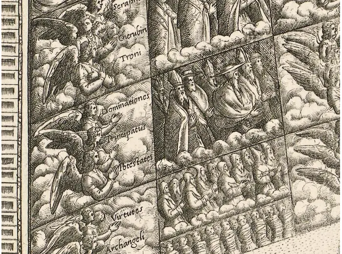 Antique Celestial Map 1593 — Van Aelst, Spheres of Heaven — detail 4: angel choirs
