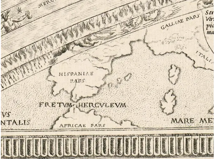 Antique Celestial Map 1593 — Van Aelst, Spheres of Heaven — detail 7: mediterranean map