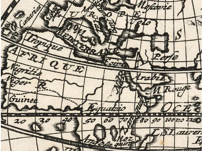 Antique World Map 1708 — De la Feuille, Mapemonde Planisphere — detail 3: europe africa
